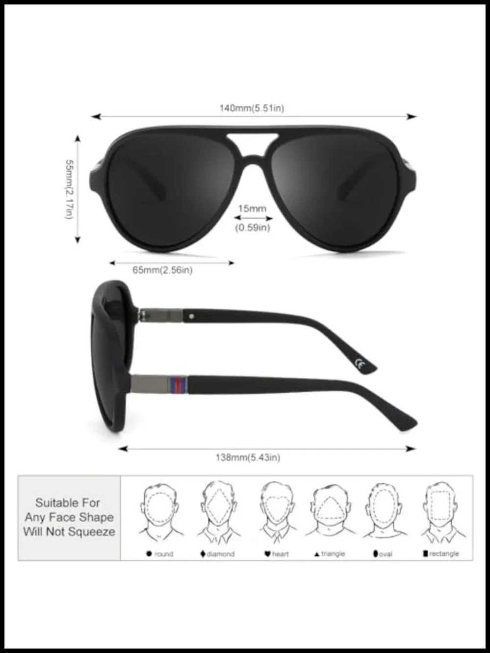 Polarized Aviator Sunglasses for Men Lightweight Plastic Frame UV Protection